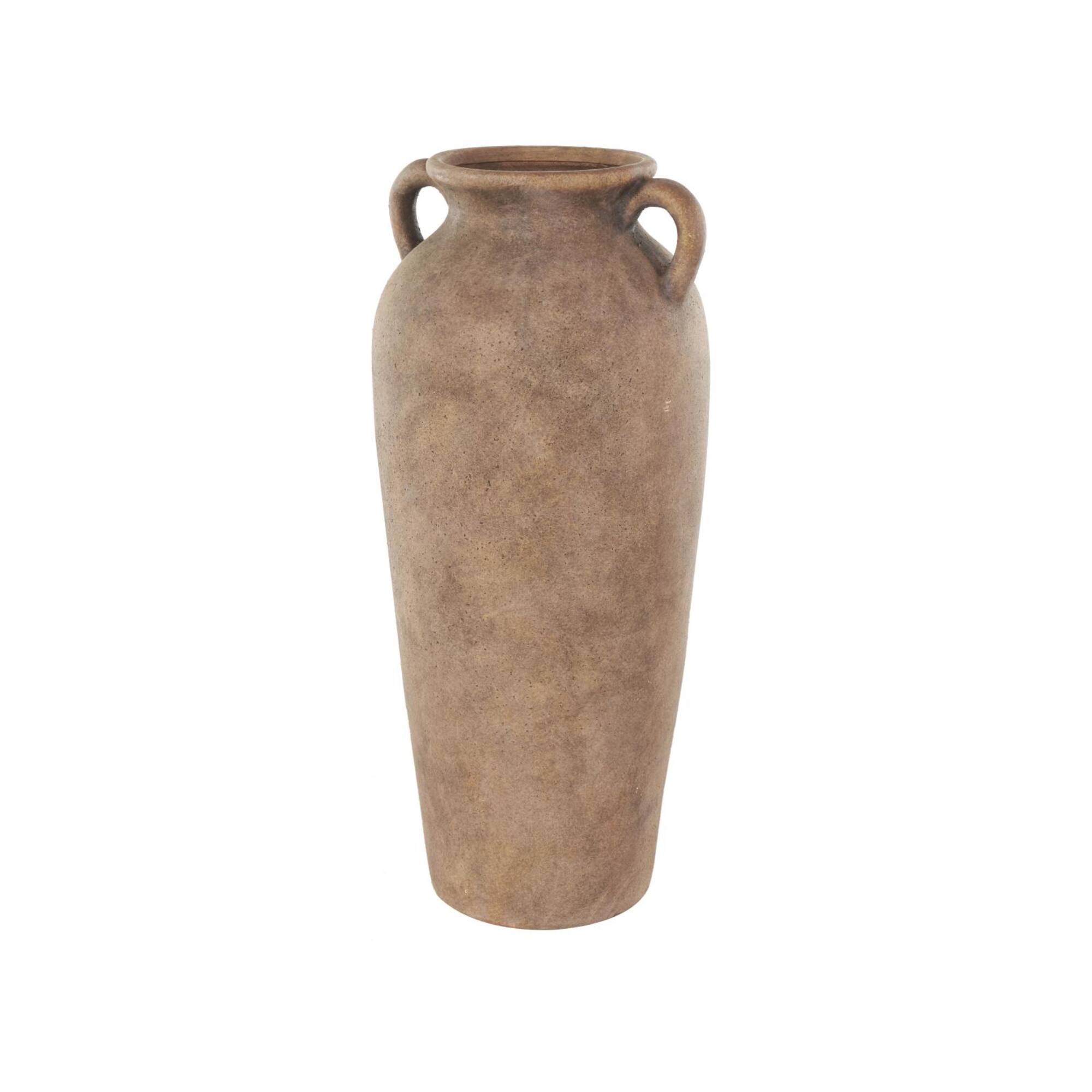 20" Copper Ceramic Antique Style Textured Vase with Handles